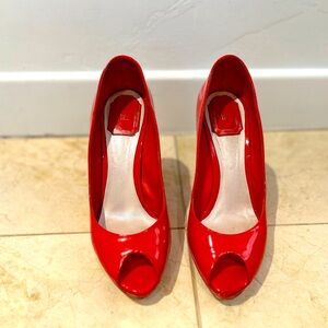 Christian Dior patent leather peep toe pumps